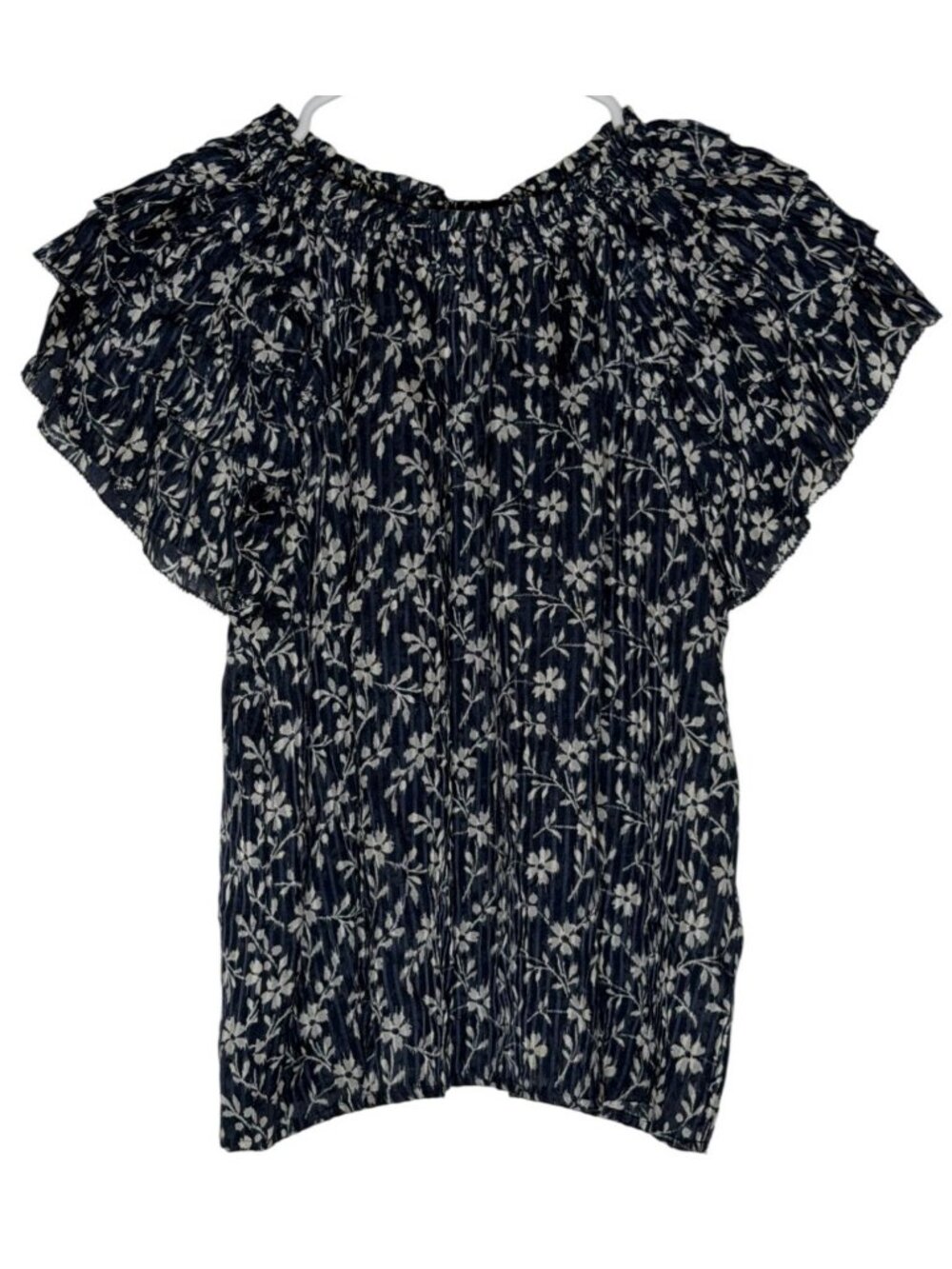 Ulla Johnson Off Shoulder Leoda Top Navy Blue White Floral Size 4